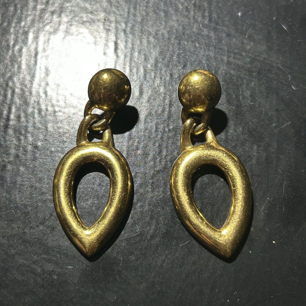Vintage Napier Signed 1-7/8" Gold Tone Art Deco Door Knocker Earrings